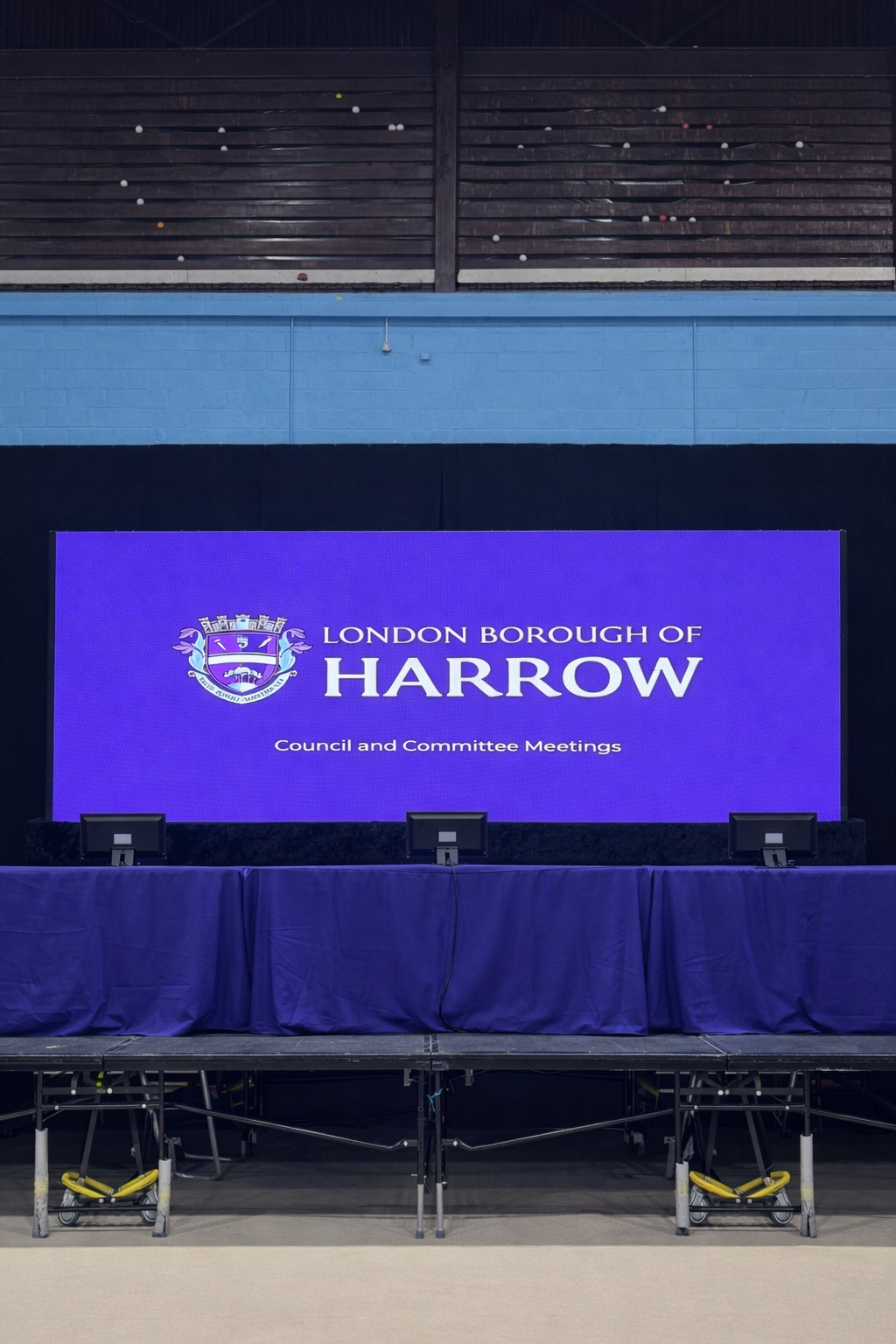 CORPORATE EVENTS LED presentation screen and AV setup for corporate event at Harrow by AK Musik London